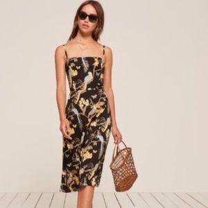 REFORMATION Afternoon Bird & Parrot Dress